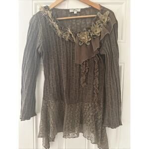 Zeeba Y2K Floral Top Women’s S Fairycore Whimsigoth Fairy Grunge Festival Boho